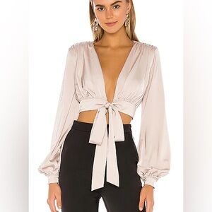 REVOLVE NBD Imogen Satin Crop Top Long Sleeve Wrap Color Champagne Small
